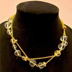 J. CREW Rhinestone & Clear Crystal Round Bead, Gold Tone 34" Station Necklace